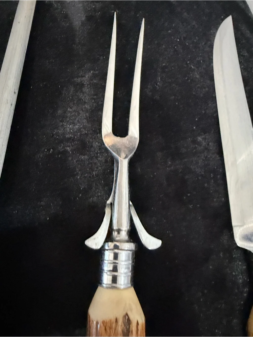 Vintage Sheffield Carving Set Rusnorstain Steel & Bone Brown Handles